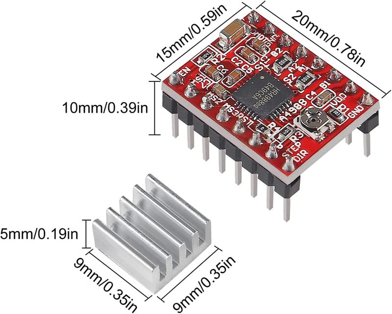 hiBCTR 5 Pieces of A4988 Stepper Motor Driver Modules with Heat Sinks, Suitable for 3D Printer Reprints, Applicable to Mendel, Huxley and Arduino. - Image 2
